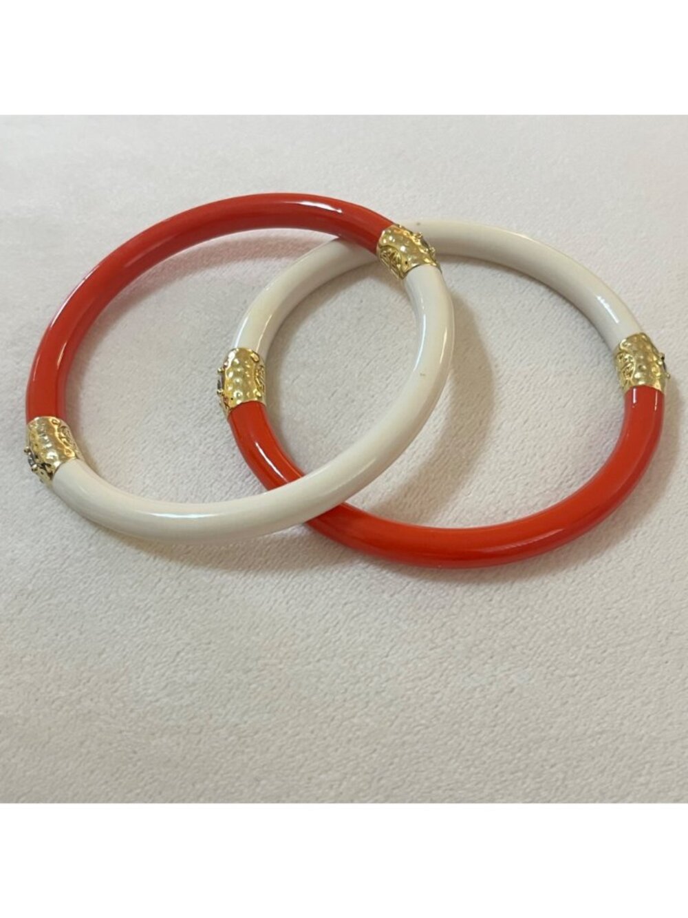 BudhaGirl Womens Small Coral Ivory Yin Yang All Weather Bangles Bracelet NWOT - Picture 4 of 5